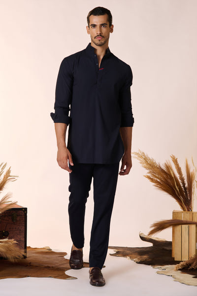 Shantanu And Nikhil Menswear Navy Tape-Detail Classic Kurta indian designer wear online shopping melange singapore