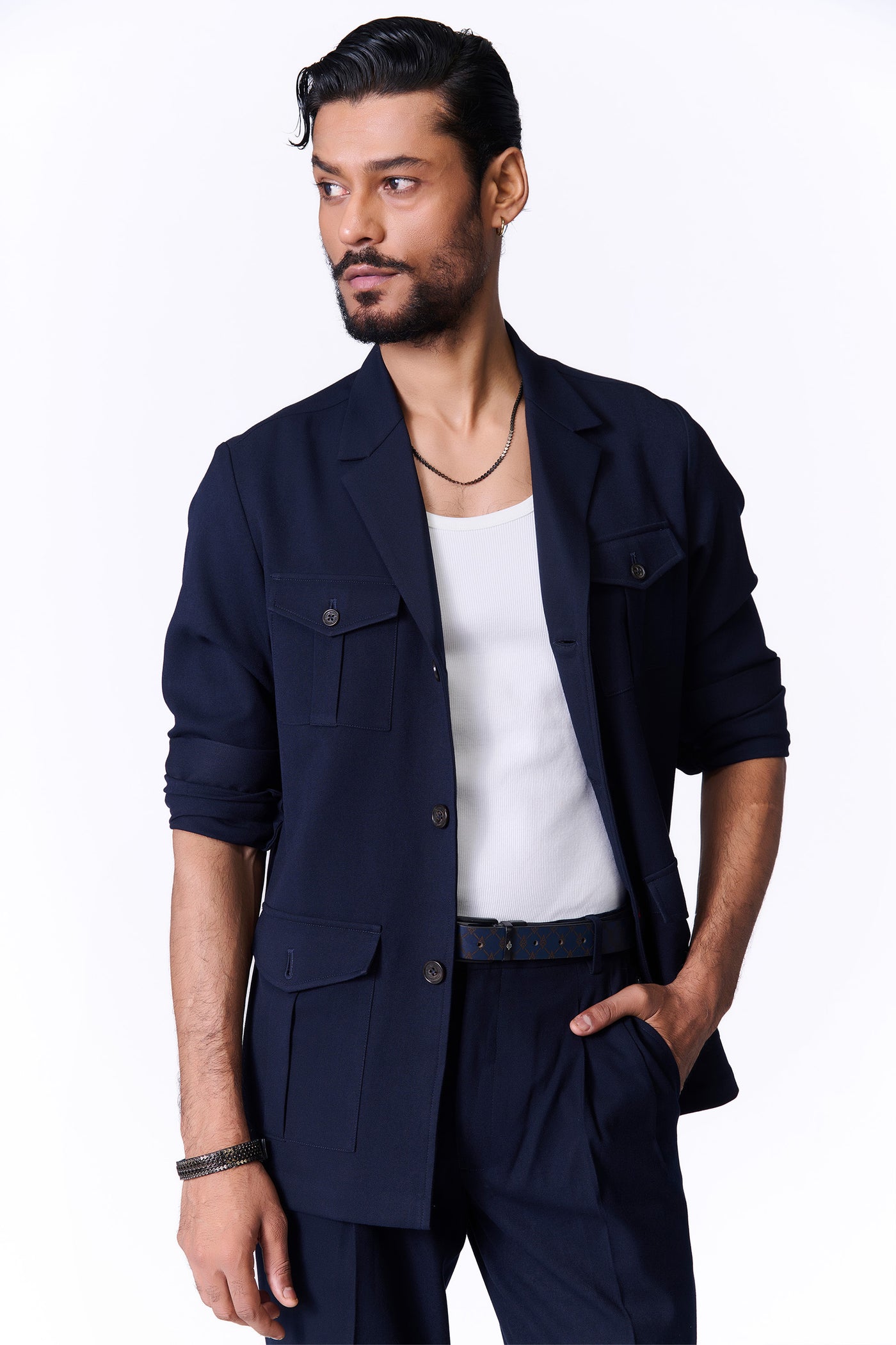 Shantanu & Nikhil Menswear Navy Utility Shacket indian designer wear online shopping melange singapore