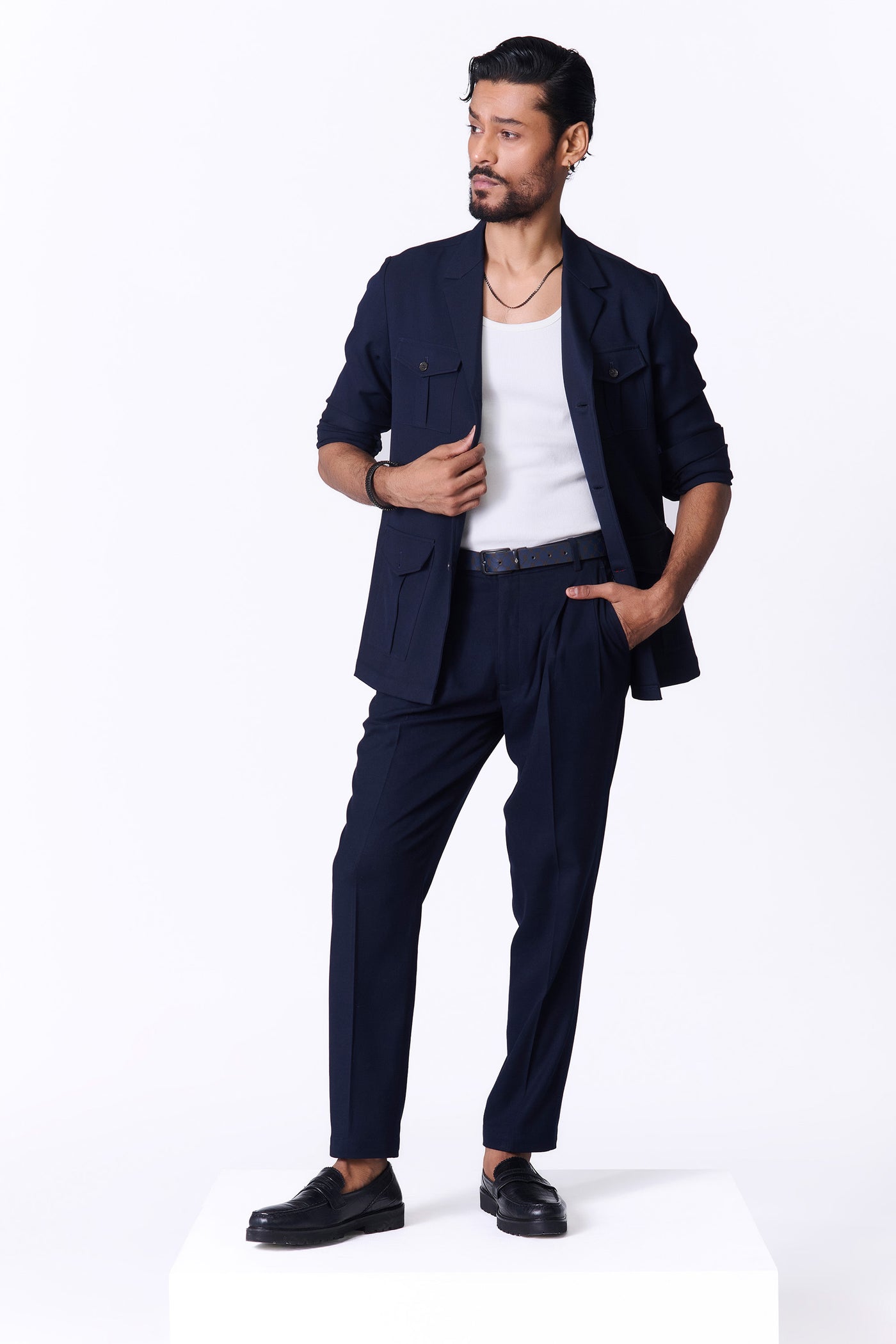 Shantanu & Nikhil Menswear Navy Utility Shacket indian designer wear online shopping melange singapore