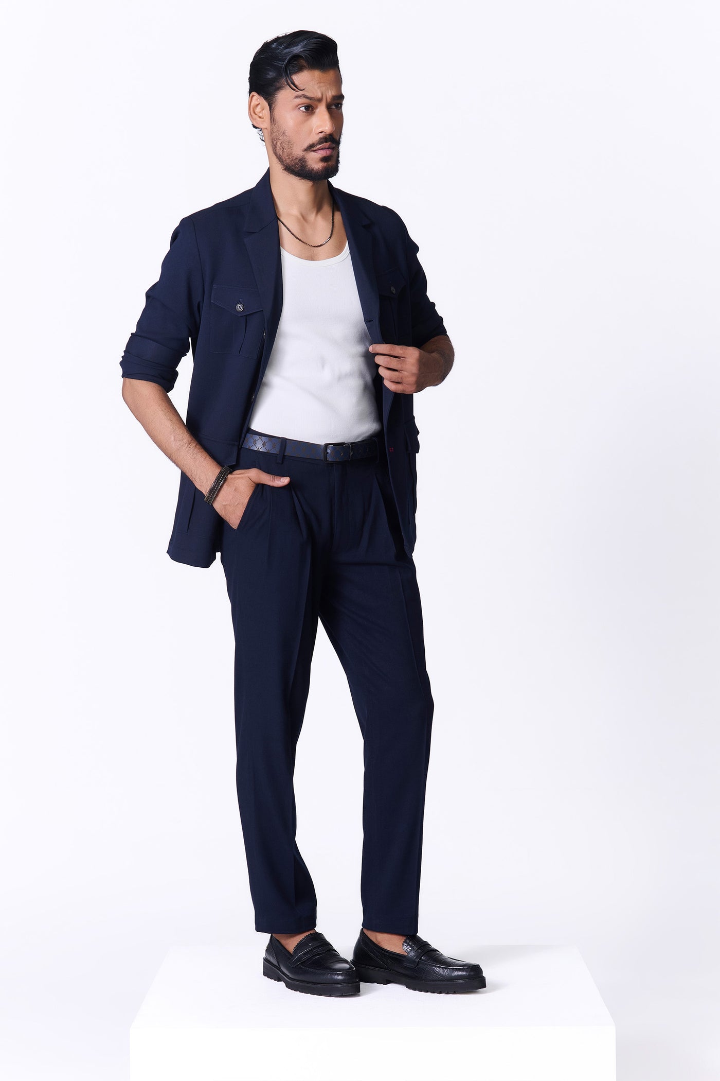 Shantanu & Nikhil Menswear Navy Utility Shacket indian designer wear online shopping melange singapore