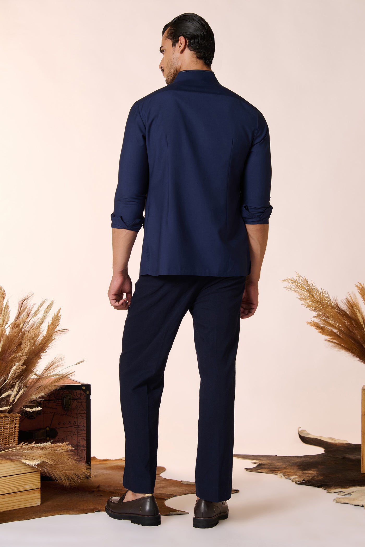 Shantanu & Nikhil Menswear Navy Utility Shirt indian designer wear online shopping melange singapore