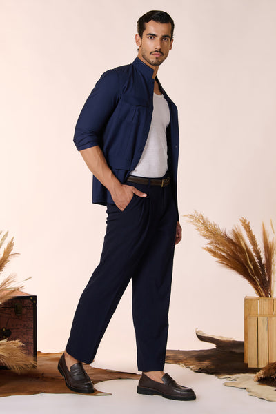 Shantanu & Nikhil Menswear Navy Utility Shirt indian designer wear online shopping melange singapore