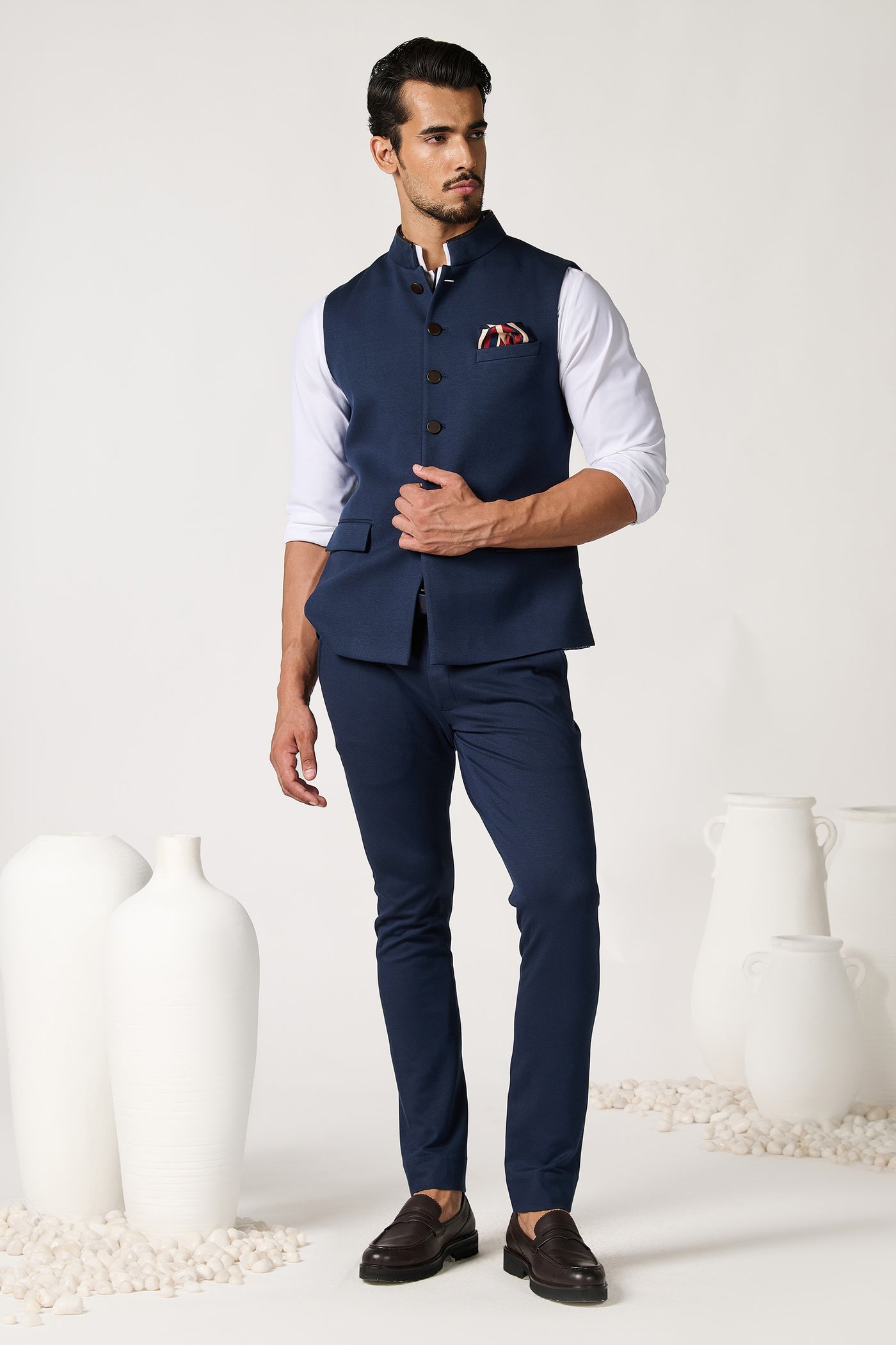 Shantanu & Nikhil Menswear Navy Waistcoat indian designer wear online shopping melange singapore