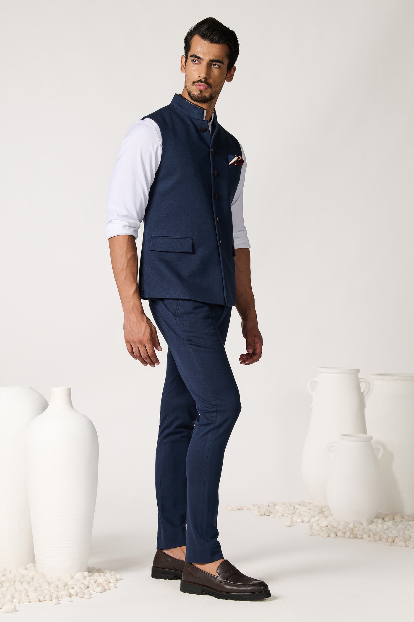 Shantanu & Nikhil Menswear Navy Waistcoat indian designer wear online shopping melange singapore