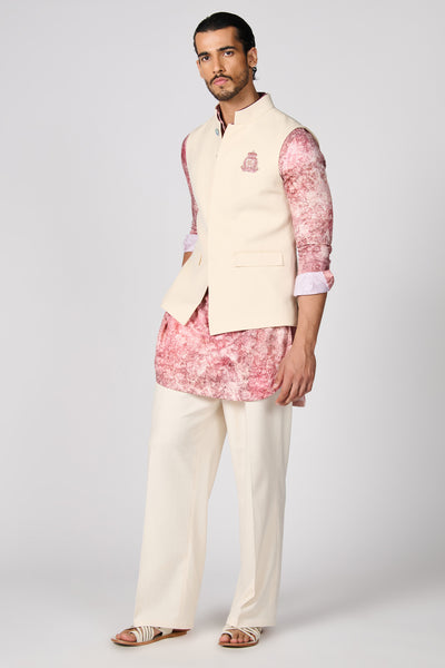 Shantanu & Nikhil Menswear Off- White Crested Waistcoat indian designer wear online shopping melange singapore