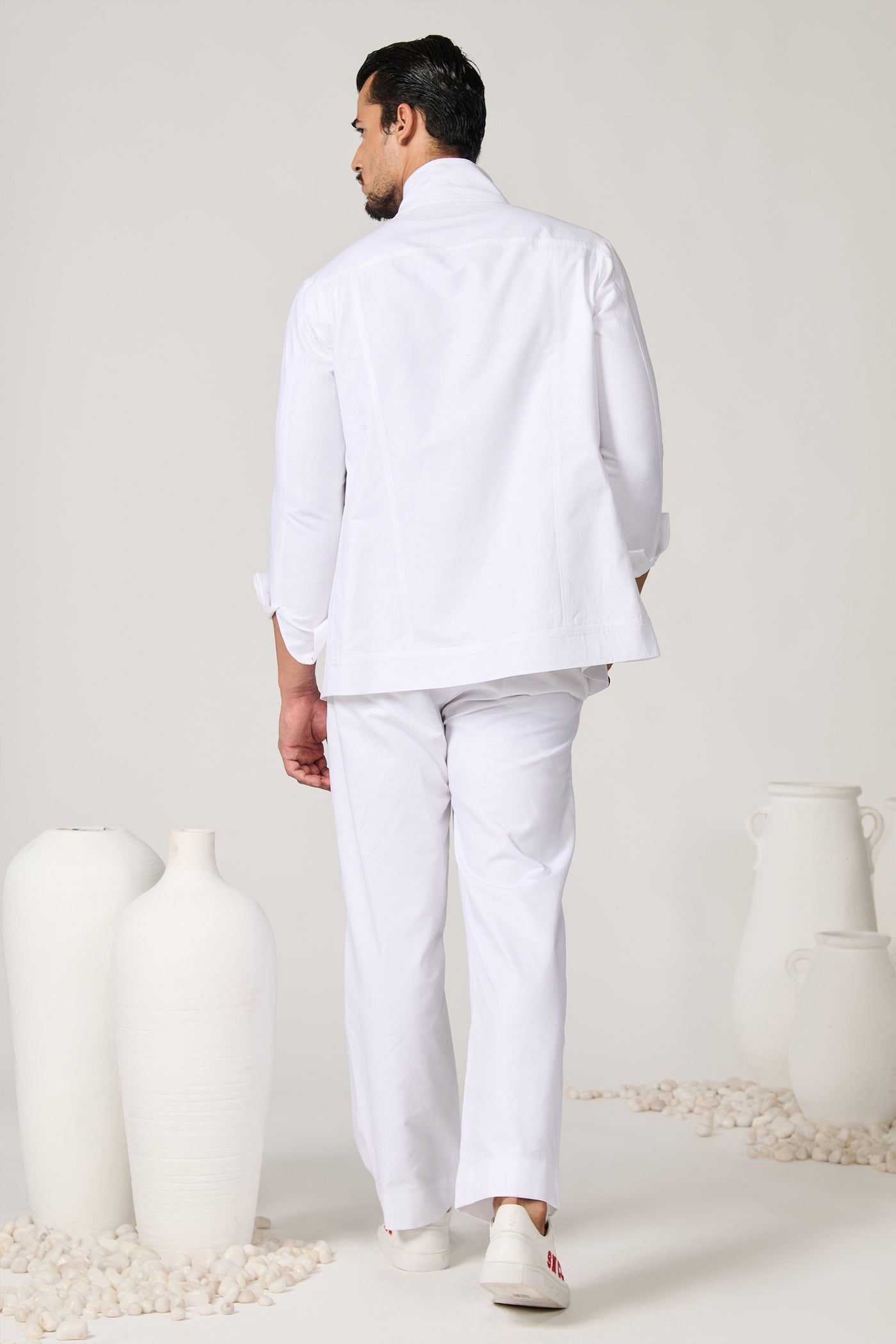 Shantanu & Nikhil Menswear Off White Linen Utility Shacket indian designer wear online shopping melange singapore
