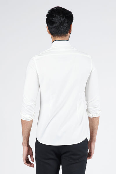 Shantanu & Nikhil Menswear Off White Shirt with Faux Leather Detailing indian designer wear online shopping melange singapore