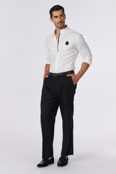 Shantanu & Nikhil Menswear Off White Shirt With Faux Leather Detailing indian designer wear online shopping melange singapore