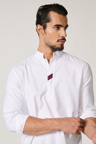 Shantanu & Nikhil Menswear Off White Tape-detail Classic Kurta indian designer wear online shopping melange singapore