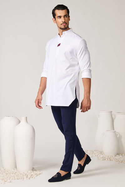 Shantanu & Nikhil Menswear Off White Tape-detail Classic Kurta indian designer wear online shopping melange singapore