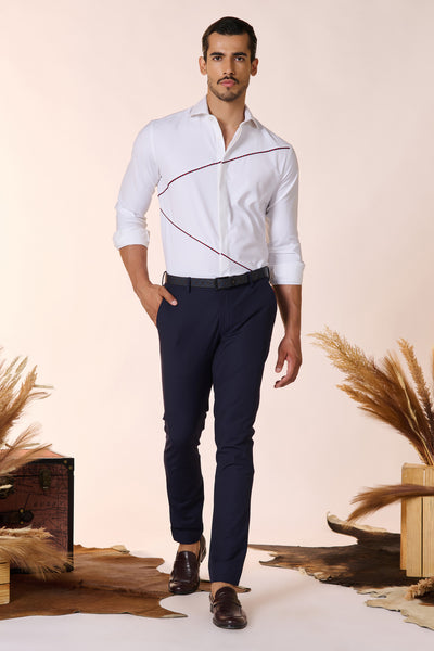 Shantanu & Nikhil Menswear Off White Shirt With Engraved Panel indian designer wear online shopping melange singapore