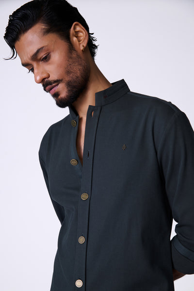 Shantanu & Nikhil Menswear Olive Adamas Shirt Kurta indian designer wear online shopping melange singapore