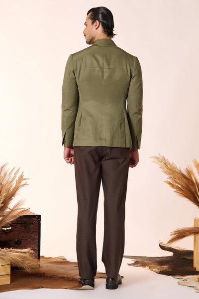 Shantanu And Nikhil Menswear Olive One-Button Jacket indian designer wear online shopping melange singapore