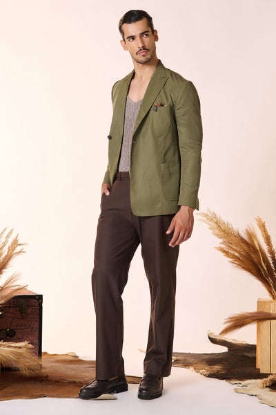 Shantanu And Nikhil Menswear Olive One-Button Jacket indian designer wear online shopping melange singapore