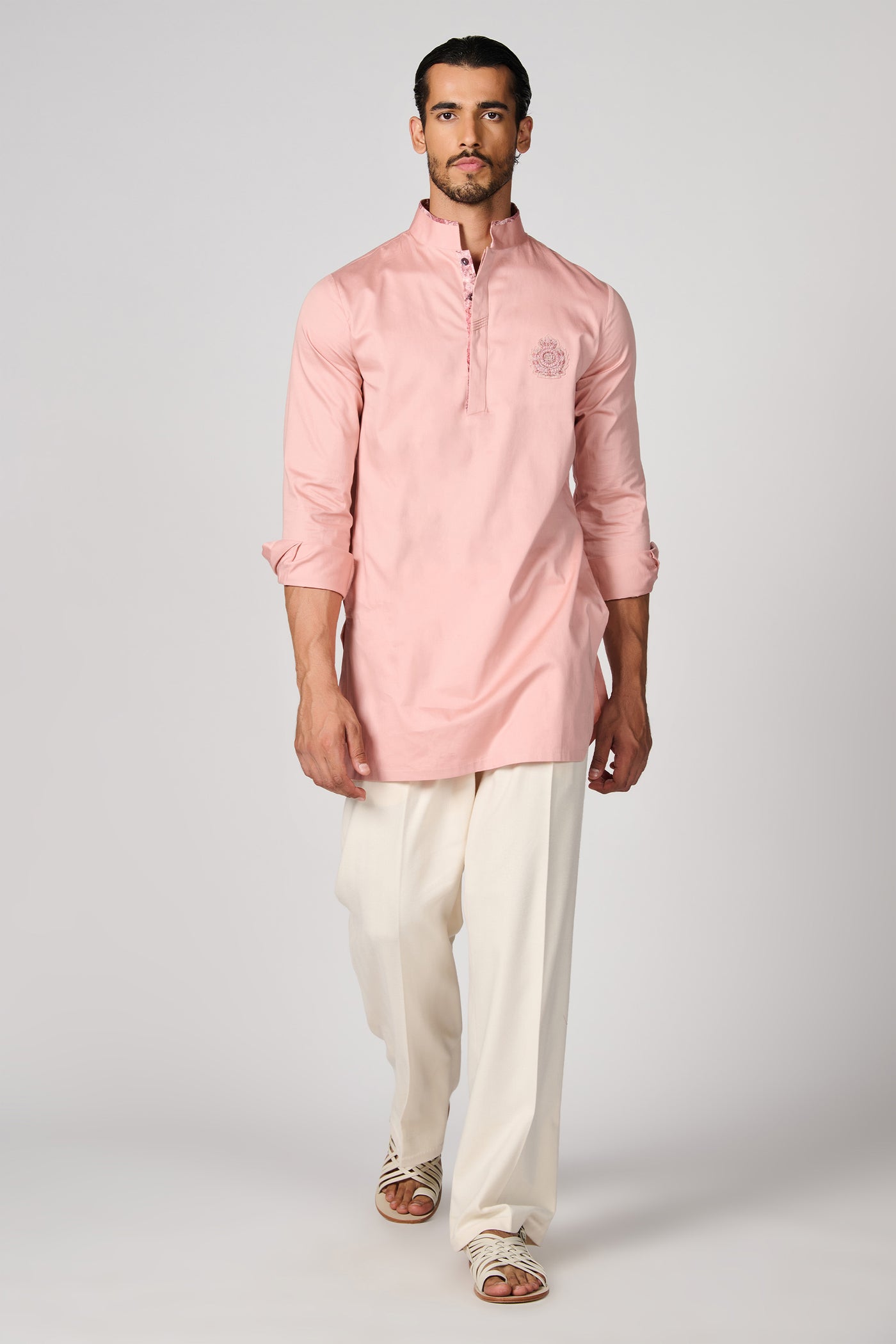 Shantanu & Nikhil Menswear Pink Crested Kurta indian designer wear online shopping melange singapore