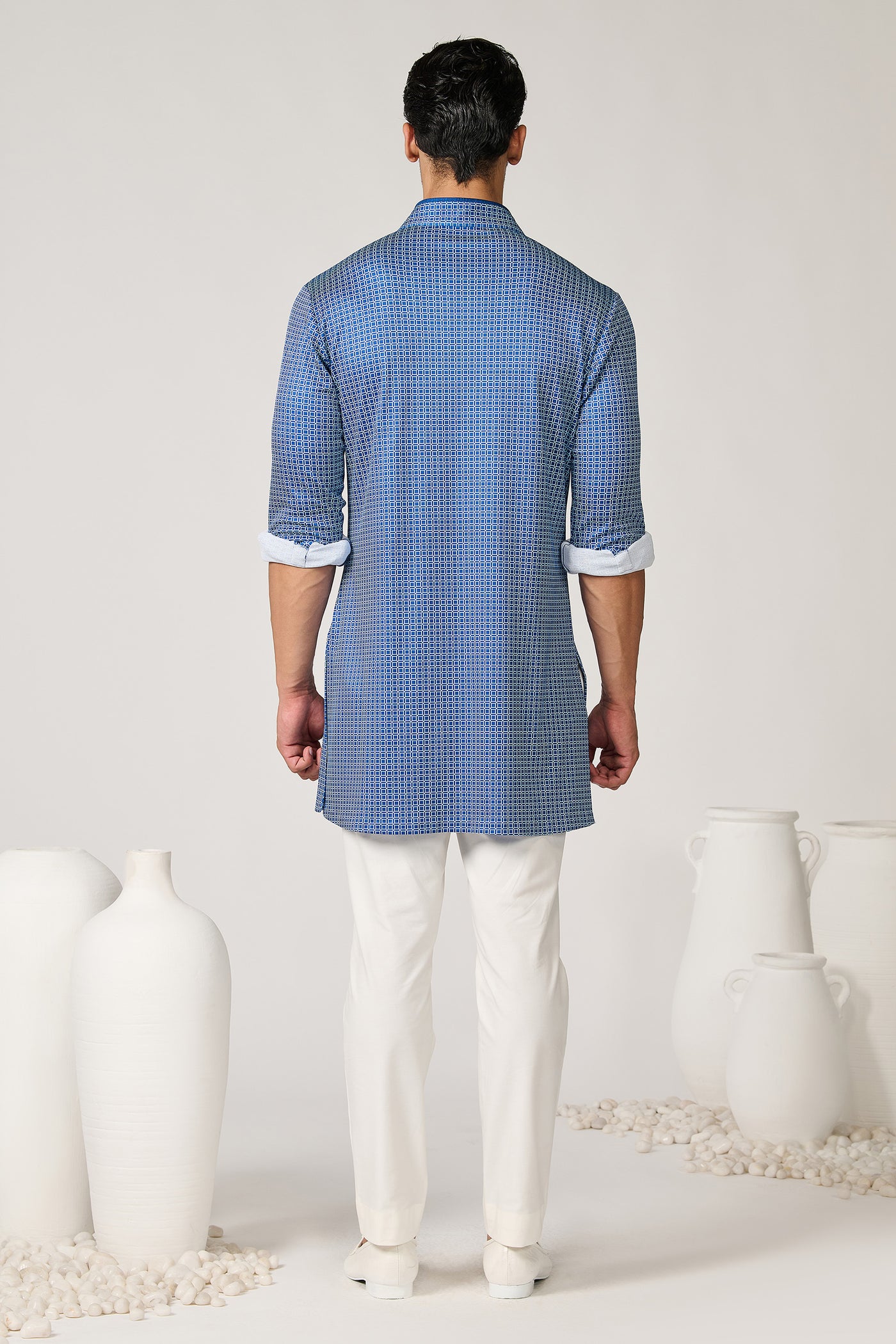 Shantanu & Nikhil Menswear Printed Crepe Jersey Kurta indian designer wear online shopping melange singapore