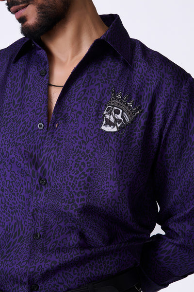 Shantanu & Nikhil Menswear Purple Leopard Print Shirt indian designer wear online shopping melange singapore
