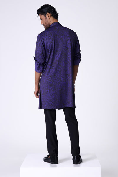 Shantanu & Nikhil Menswear Purple Leopard Print Shirt Kurta indian designer wear online shopping melange singapore