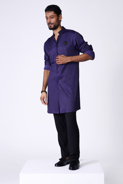 Shantanu & Nikhil Menswear Purple Leopard Print Shirt Kurta indian designer wear online shopping melange singapore