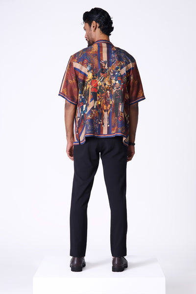 Shantanu & Nikhil Menswear Rust Silk Twill Printed Shirt indian designer wear online shopping melange singapore