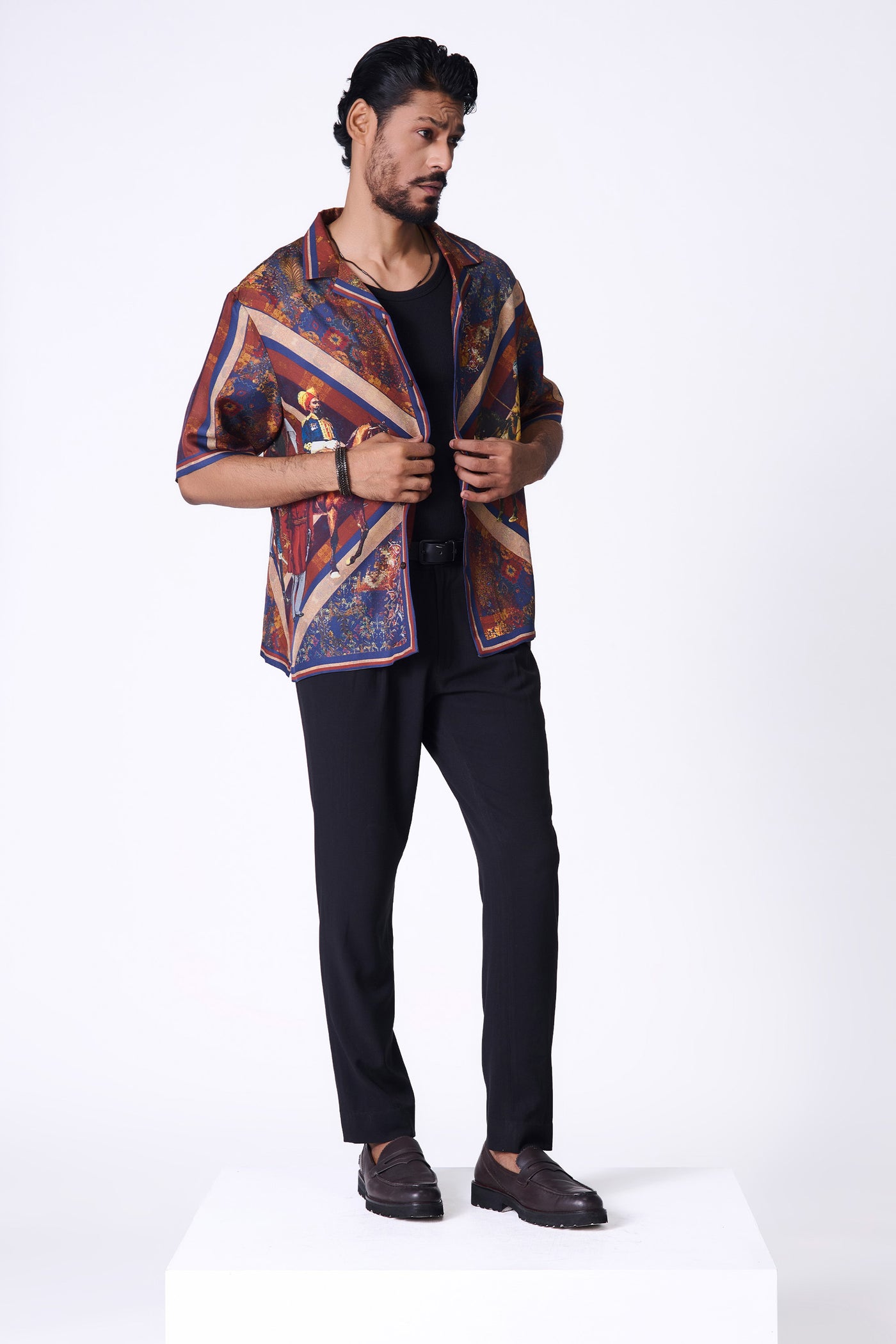 Rust Silk Twill Printed Shirt