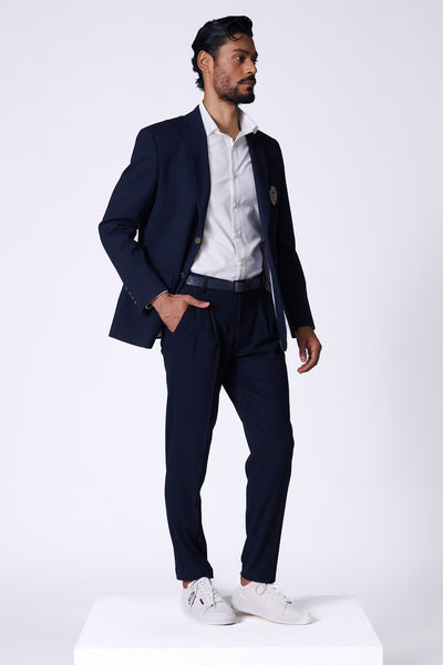 Shantanu & Nikhil Menswear Sncc Crested Gentlemen's Jacket Navy indian designer wear online shopping melange singapore
