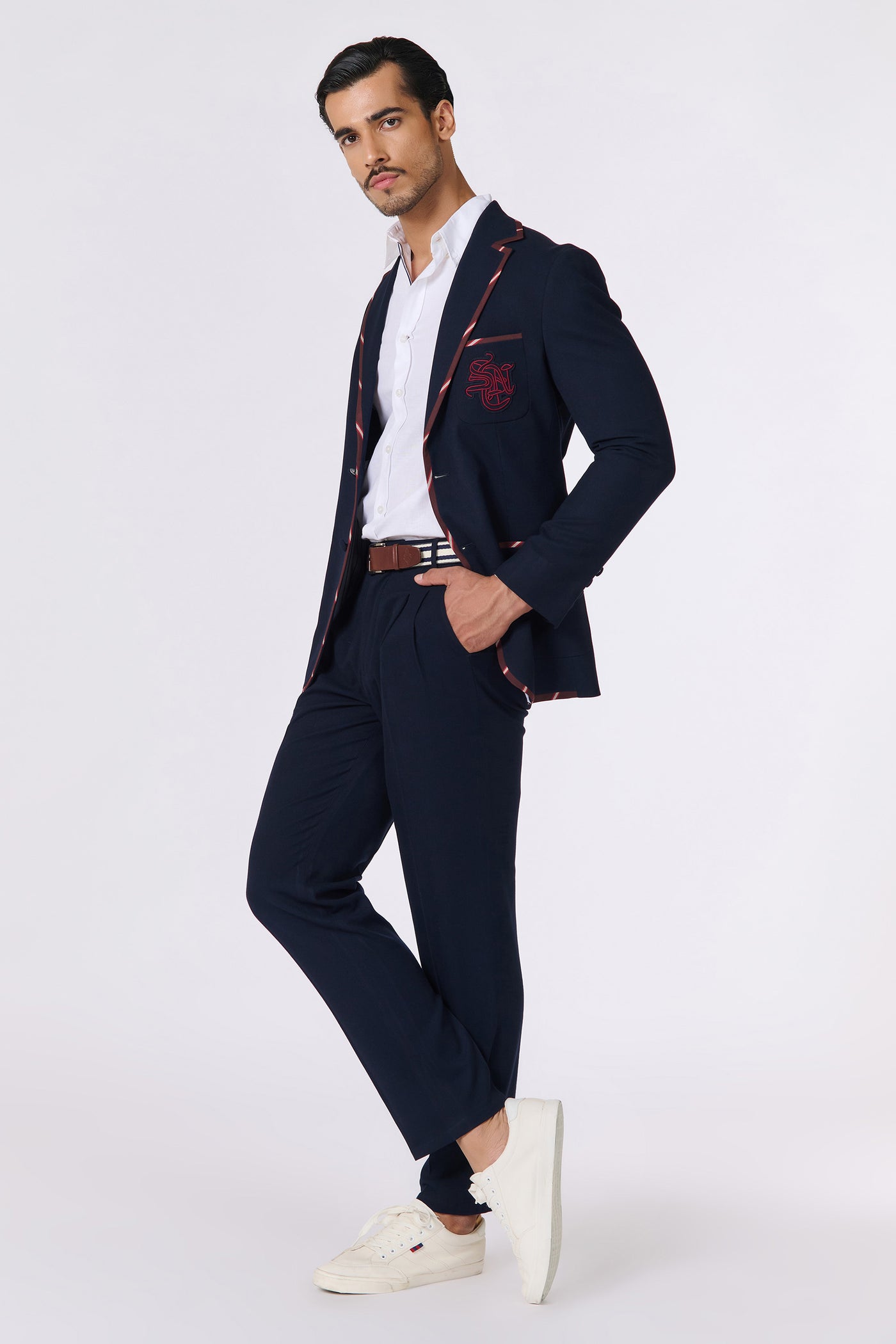 Shantanu And Nikhil Menswear SNCC Gentlemen's Navy Jacket indian designer wear online shopping melange singapore