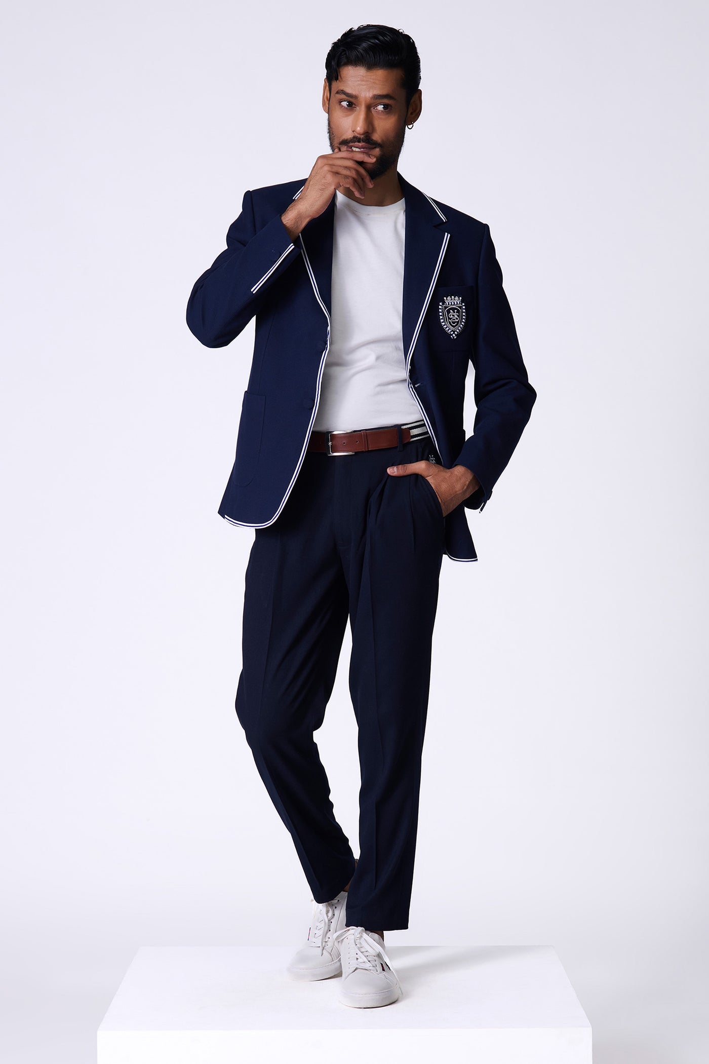 Shantanu & Nikhil Menswear Sncc Navy Jacket With Contrasting Piping indian designer wear online shopping melange singapore