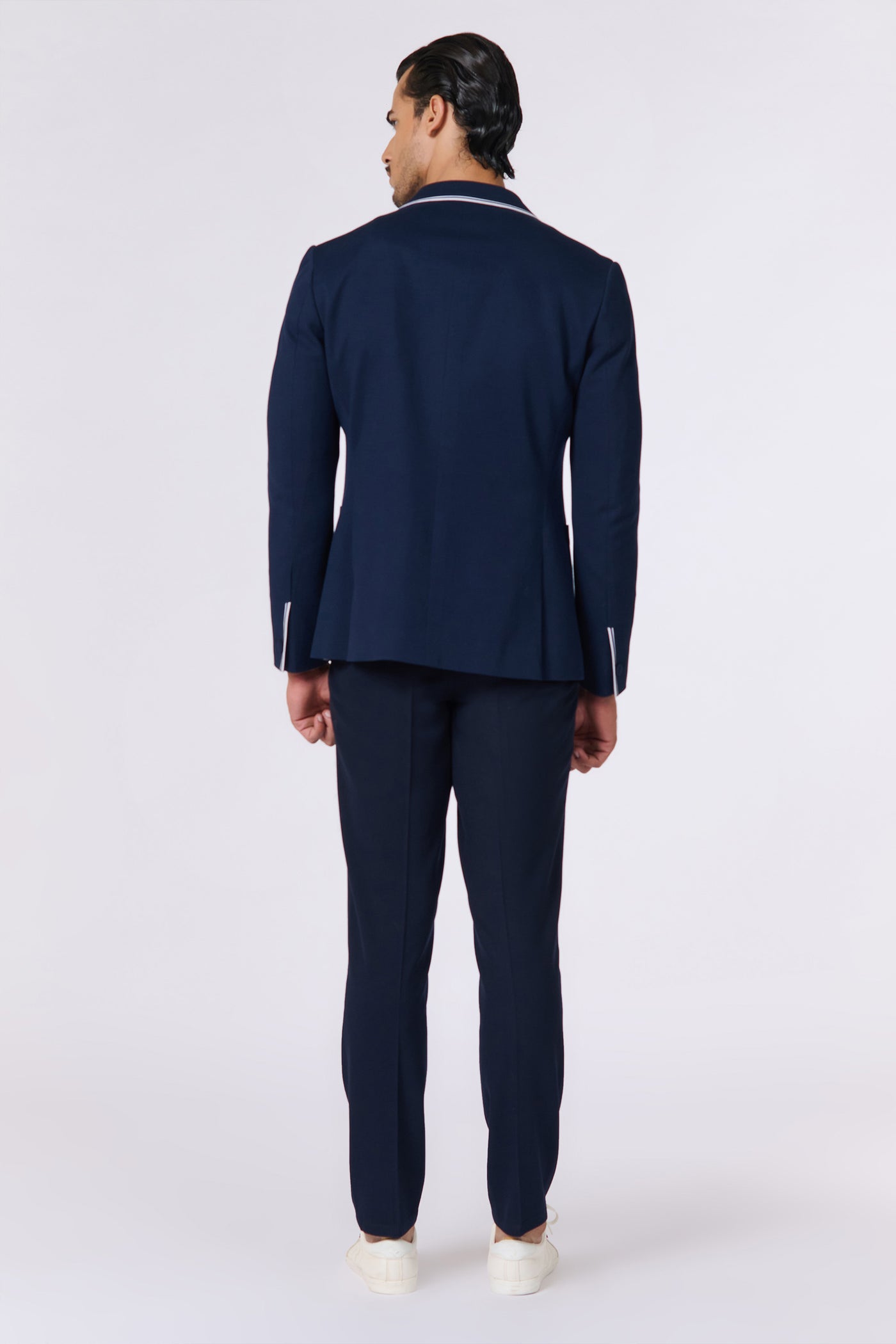 Shantanu And Nikhil Menswear SNCC Navy Jacket with Constrasting Piping indian designer wear online shopping melange singapore