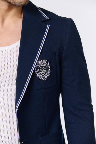 Shantanu And Nikhil Menswear SNCC Navy Jacket with Constrasting Piping indian designer wear online shopping melange singapore