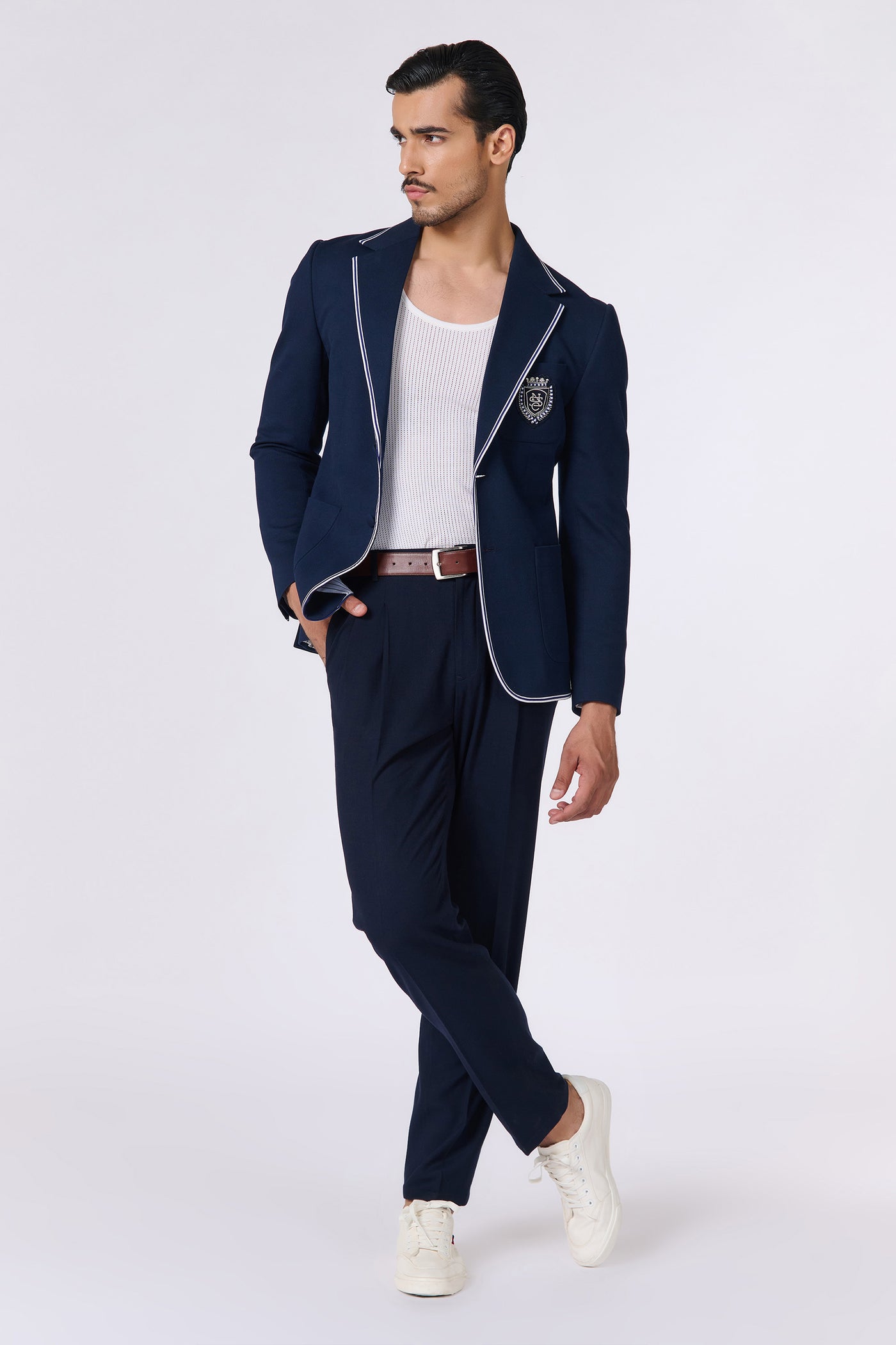 Shantanu And Nikhil Menswear SNCC Navy Jacket with Constrasting Piping indian designer wear online shopping melange singapore