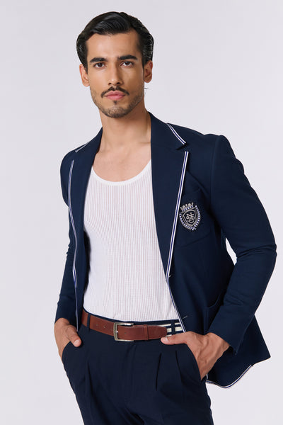 Shantanu And Nikhil Menswear SNCC Navy Jacket with Constrasting Piping indian designer wear online shopping melange singapore