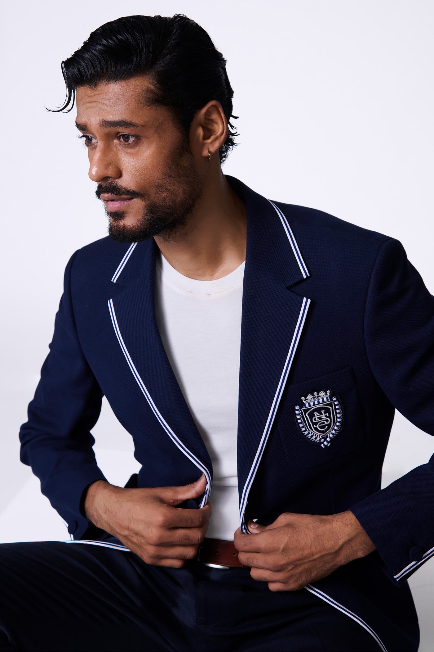 Shantanu & Nikhil Menswear Sncc Navy Jacket With Contrasting Piping indian designer wear online shopping melange singapore