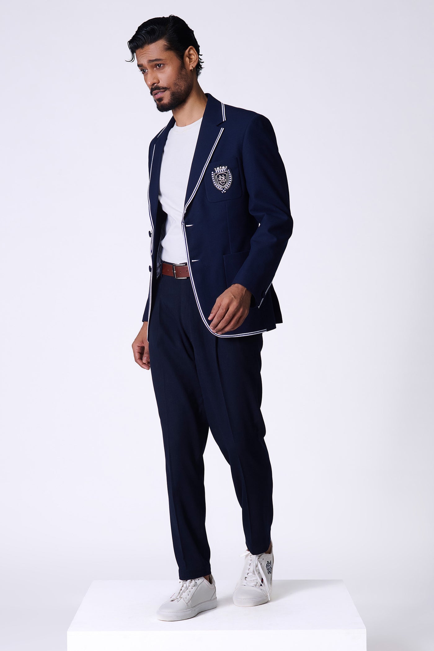 Shantanu & Nikhil Menswear Sncc Navy Jacket With Contrasting Piping indian designer wear online shopping melange singapore