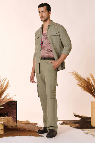 Shantanu & Nikhil Menswear Sage Shirt with Patch Pocket indian designer wear online shopping melange singapore