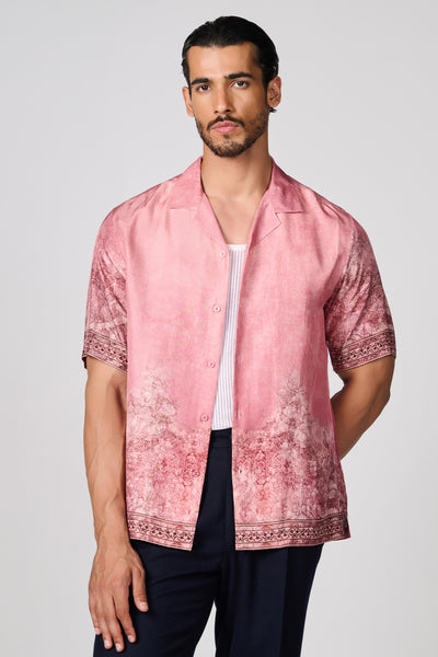 Shantanu & Nikhil Menswear Sicilian Placement Print Silk Shirt indian designer wear online shopping melange singapore