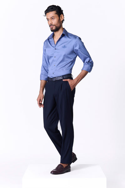 Shantanu & Nikhil Menswear Signature Slate Blue Shirt with Embroidered Crest indian designer wear online shopping melange singapore
