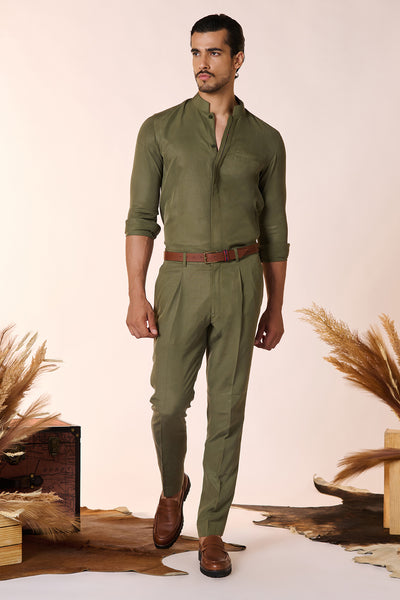 Shantanu & Nikhil Menswear Straight Leg Olive Trousers indian designer wear online shopping melange singapore