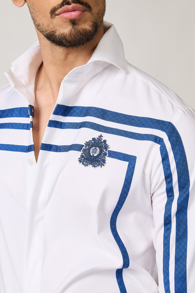 Shantanu & Nikhil Menswear Stripe Shirt With Hand Embroidered Crest indian designer wear online shopping melange singapore