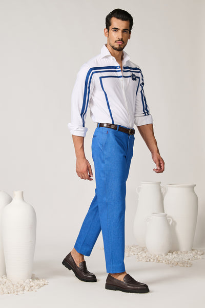 Shantanu & Nikhil Menswear Stripe Shirt With Hand Embroidered Crest indian designer wear online shopping melange singapore