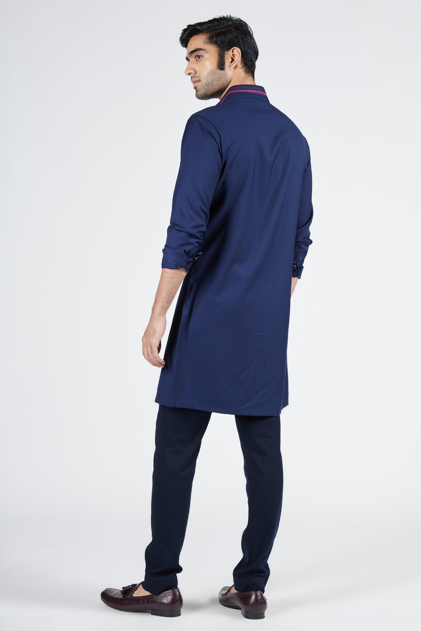 Shantanu & Nikhil Navy Shirt Kurta With Thread Work indian designer wear online shopping melange singapore