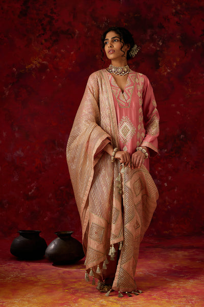 Simar Dugal Ainaa A-line Kurta With Pants And Dupatta Old Rose indian designer wear online shopping melange singapore