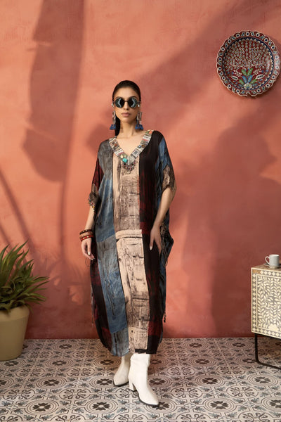 Simar Dugal Ajrakh Kaftan Dark Marble indian designer wear online shopping melange singapore