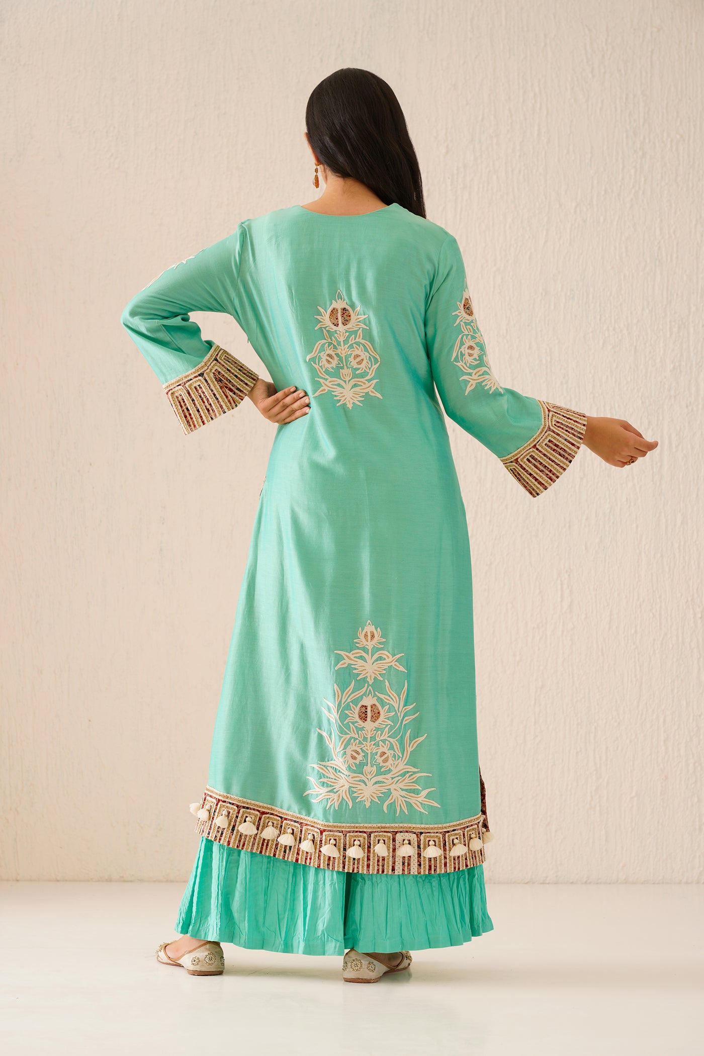 Simar Dugal Anaar A-line Kurta With Soft Crinkled Pants Mint Green indian designer wear online shopping melange singapore