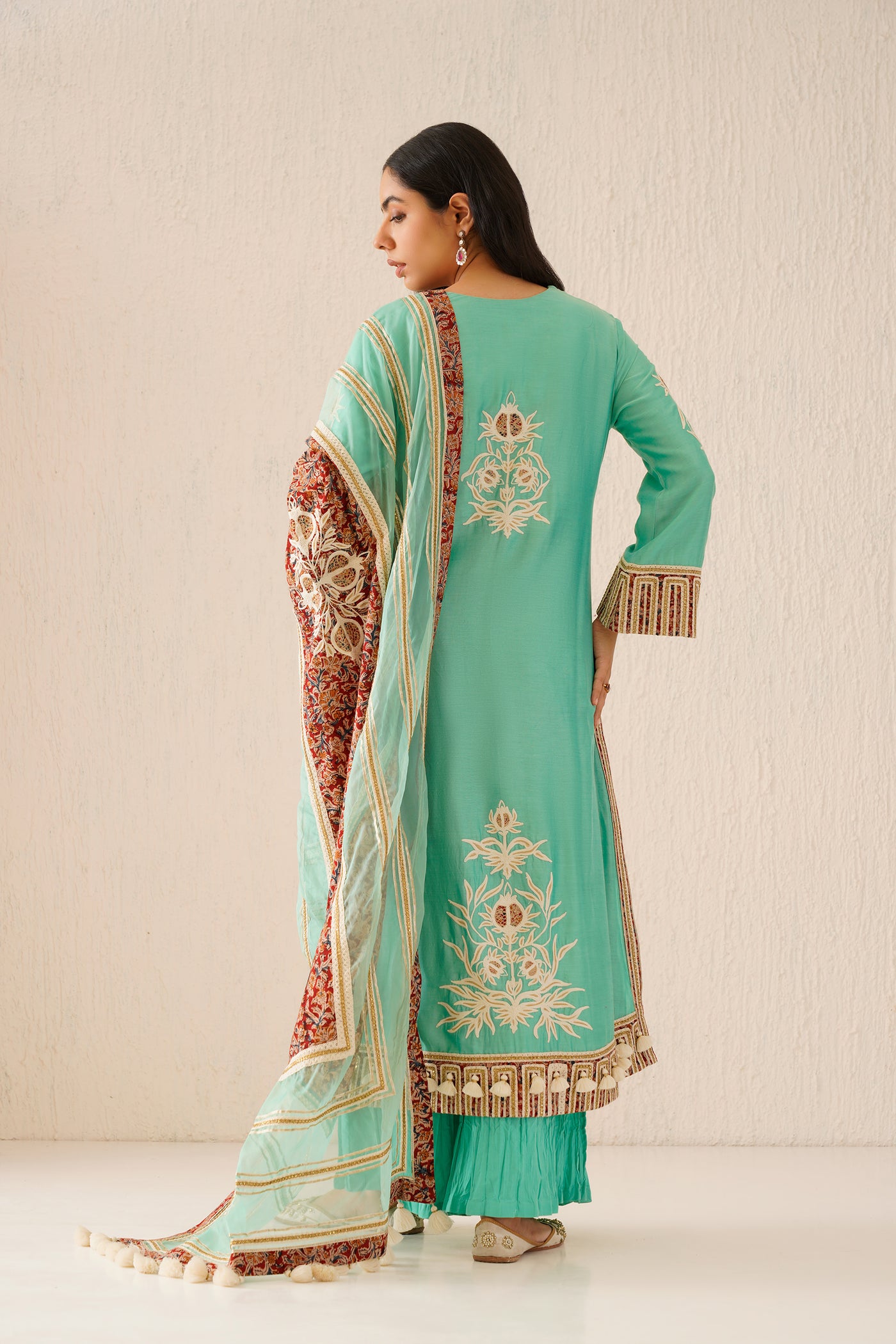 Simar Dugal Anaar A-line Kurta With Soft Crinkled Pants Mint Green indian designer wear online shopping melange singapore