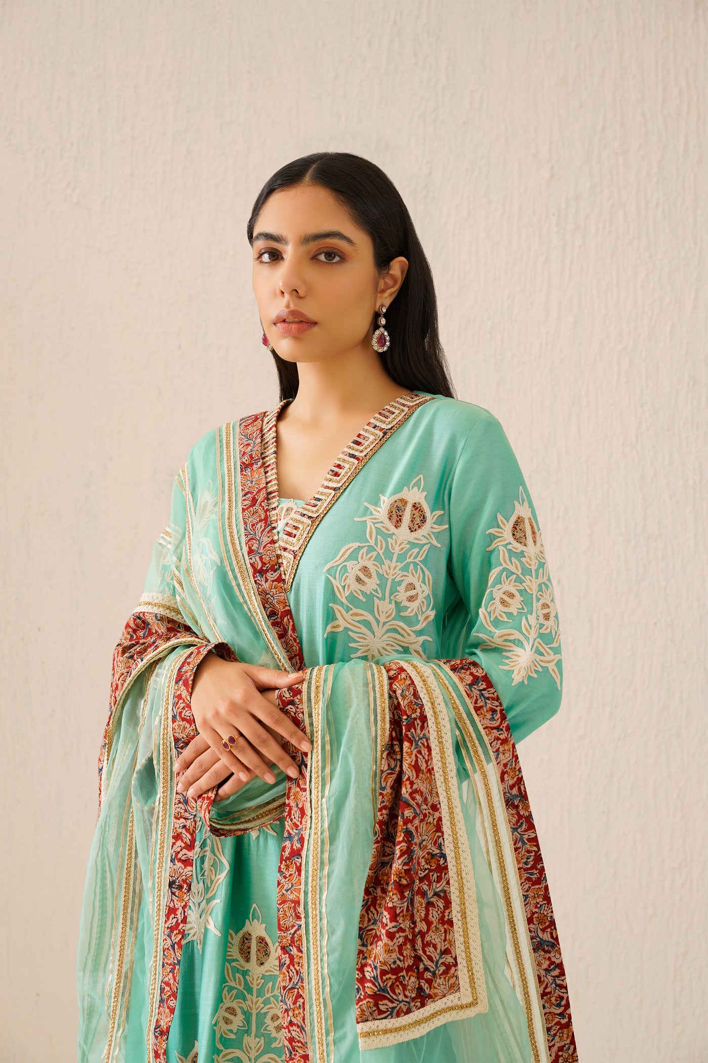 Simar Dugal Anaar A-line Kurta With Soft Crinkled Pants Mint Green indian designer wear online shopping melange singapore