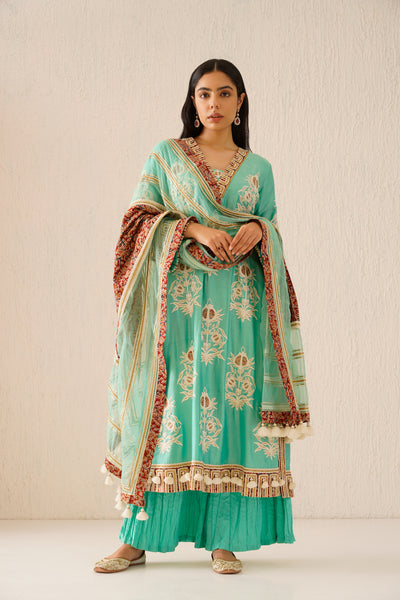 Simar Dugal Anaar A-line Kurta With Soft Crinkled Pants Mint Green indian designer wear online shopping melange singapore