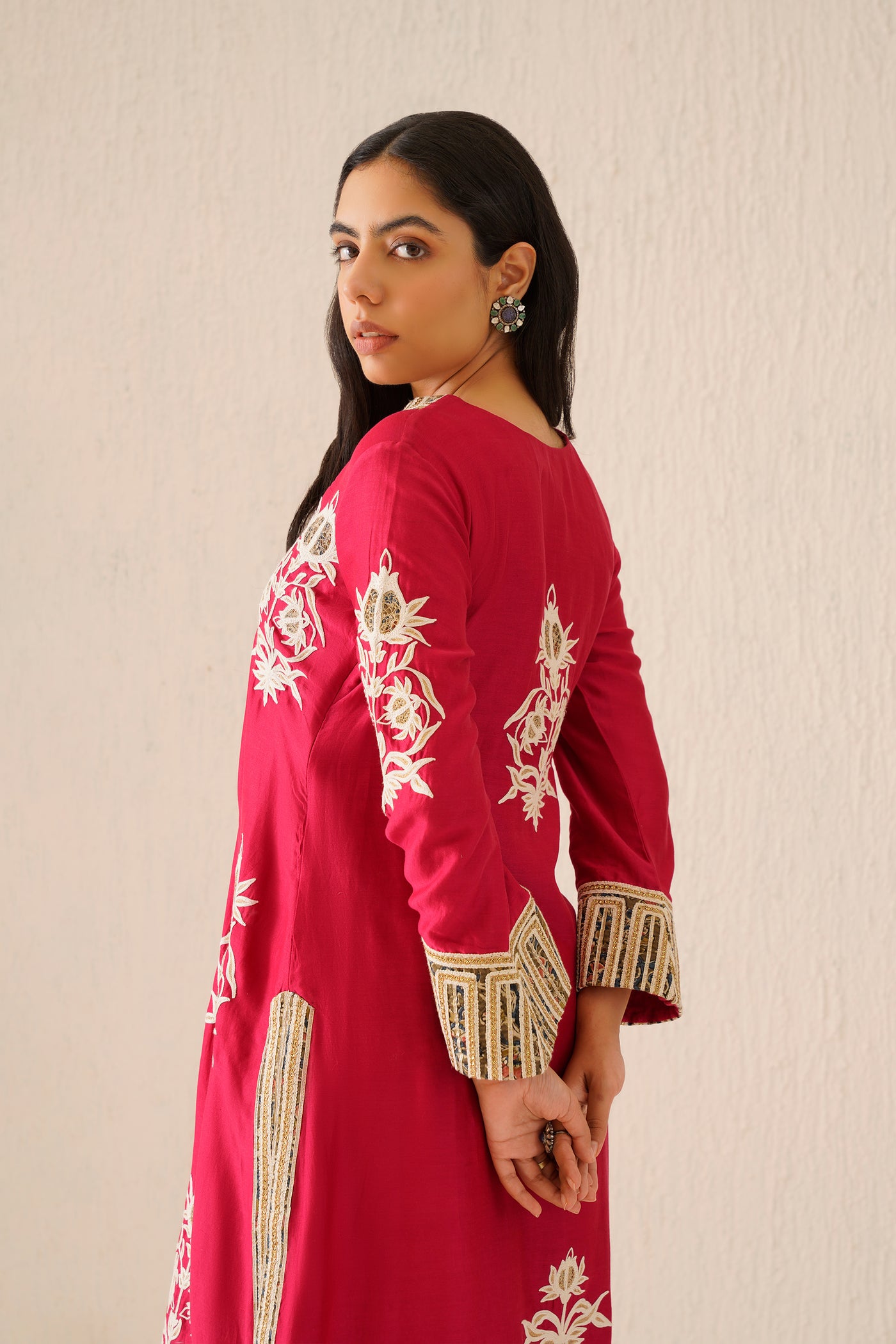 Simar Dugal Anaar A-line Kurta With Soft Crinkled Pants Reddish Pink indian designer wear online shopping melange singapore