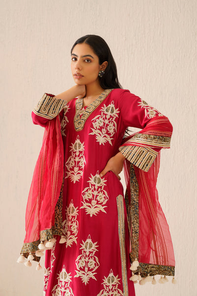 Simar Dugal Anaar A-line Kurta With Soft Crinkled Pants Reddish Pink indian designer wear online shopping melange singapore