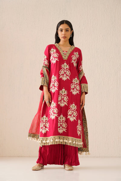 Simar Dugal Anaar A-line Kurta With Soft Crinkled Pants Reddish Pink indian designer wear online shopping melange singapore